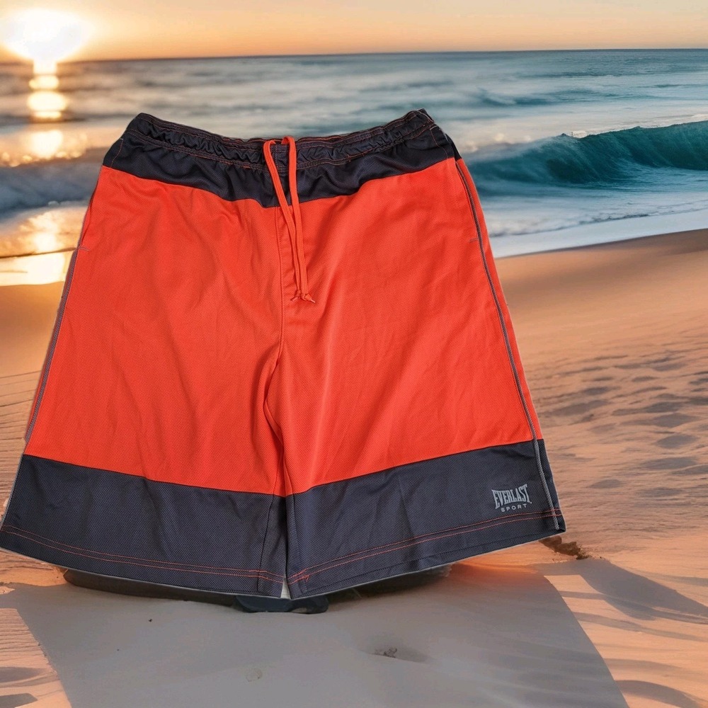 🥊Everlast Sport 2XL Mesh Gym Shorts Red/Black Drawstring Waist, Slash Pockets🥊